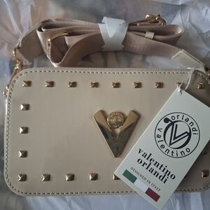 Valentino Orlandi Beige Studded Crossbody Bag